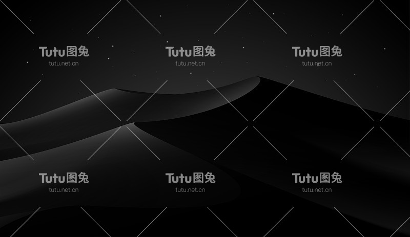黑色的夜晚，沙丘的背景与星星