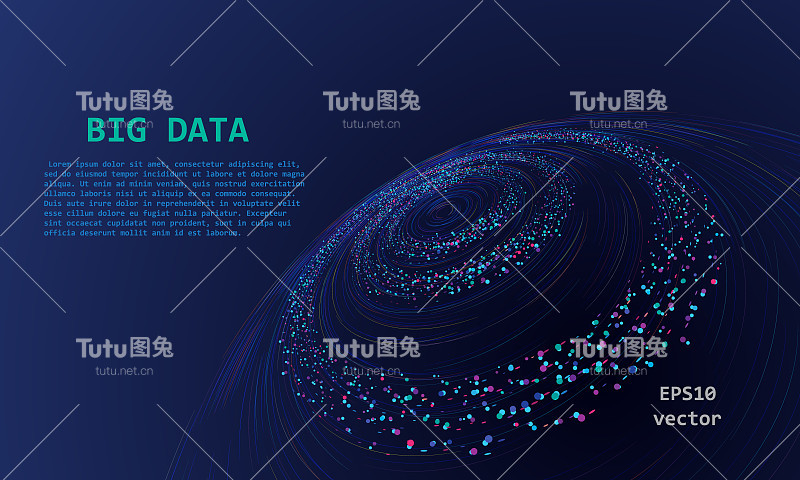 有网络技术或大数据背景。宇宙粒子漩涡抽象技术例证。