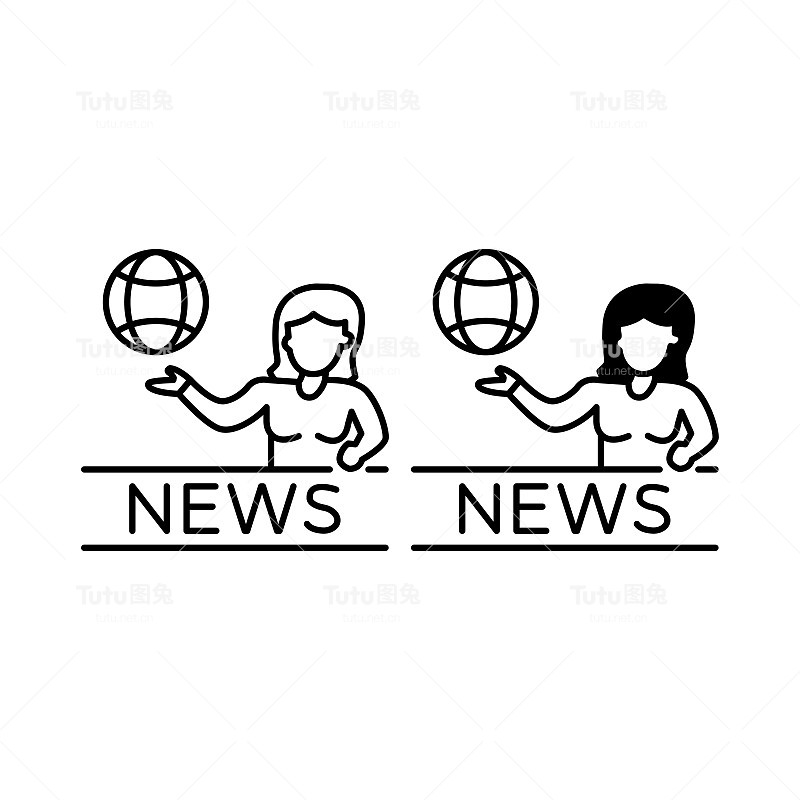 电视新闻主播轮廓和字形图标
