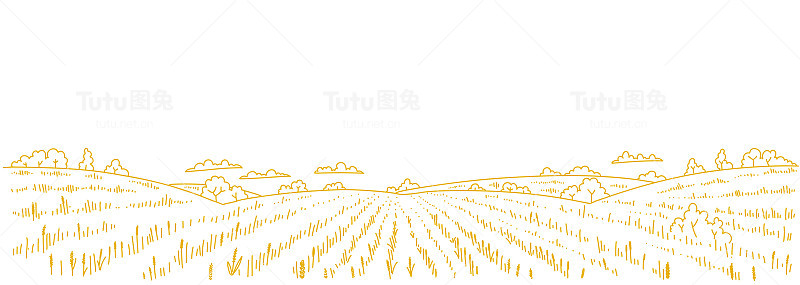 乾草草甸。农业领域。手绘草图。农村景观全景。水平的旗帜。副本的空间。