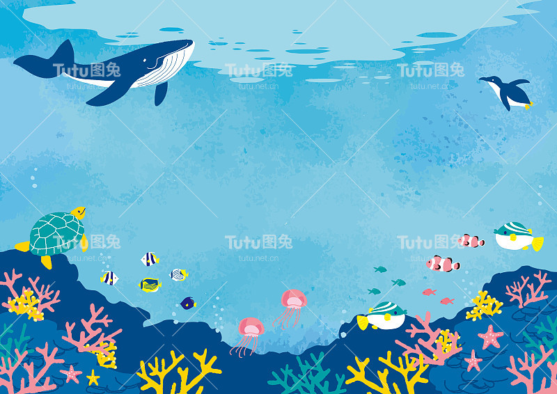 海底鱼类背景矢量图