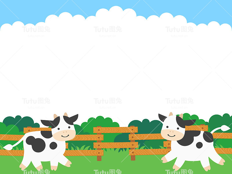 牧场景观和奶牛框架插图
