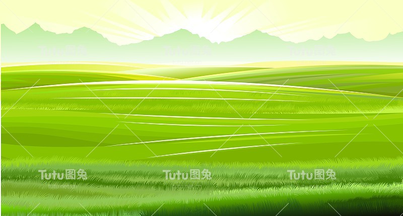 农村山。风景。向量。为奶牛提供牧草，为菜园和农场提供地方。草地和树木。地平线。美丽的景色。夏天。