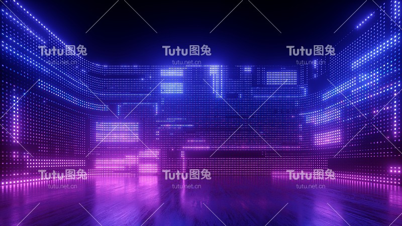 3d渲染，抽象未来的紫外线背景与网络屏幕和发光的霓虹灯