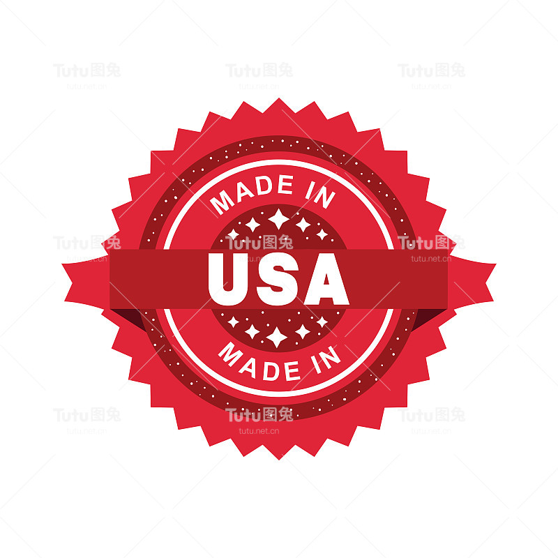 美国制造，白色背景上的红色垃圾邮票