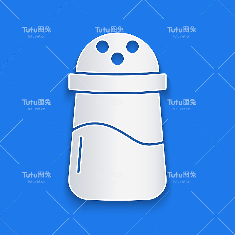 剪纸盐图标孤立在蓝色背景。烹饪的香料。纸艺术风格。向量
