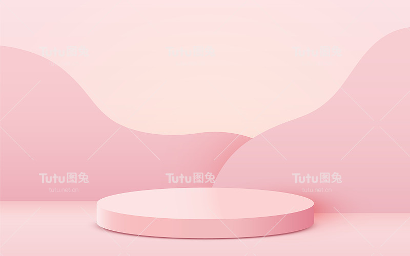 抽象的场景背景。粉红色背景上的圆柱形讲台。产品展示，模拟，展示化妆品，讲台，舞台底座或平台。