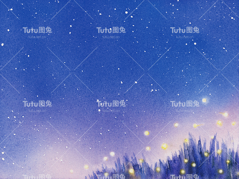 星空和火光的水彩插图。