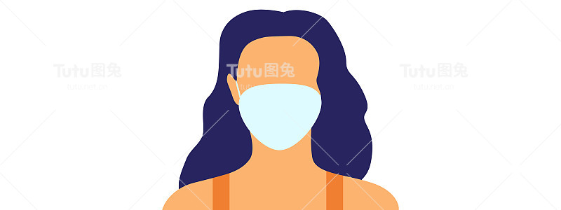 戴着医用口罩的女人冠状病毒流行的概念。矢量插图。社交网络，博客，新闻的横幅。股票矢量EPS 10