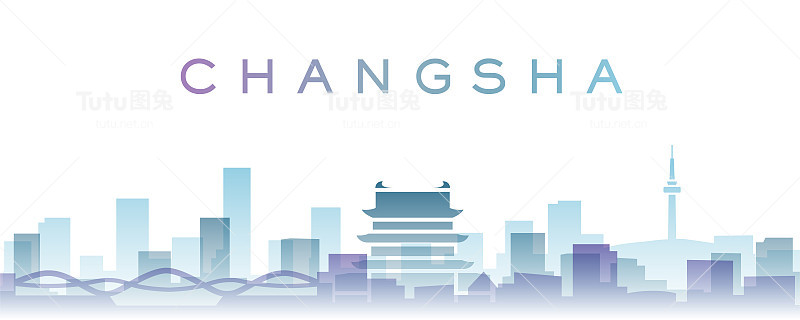 长沙透明层渐变地标天际线
