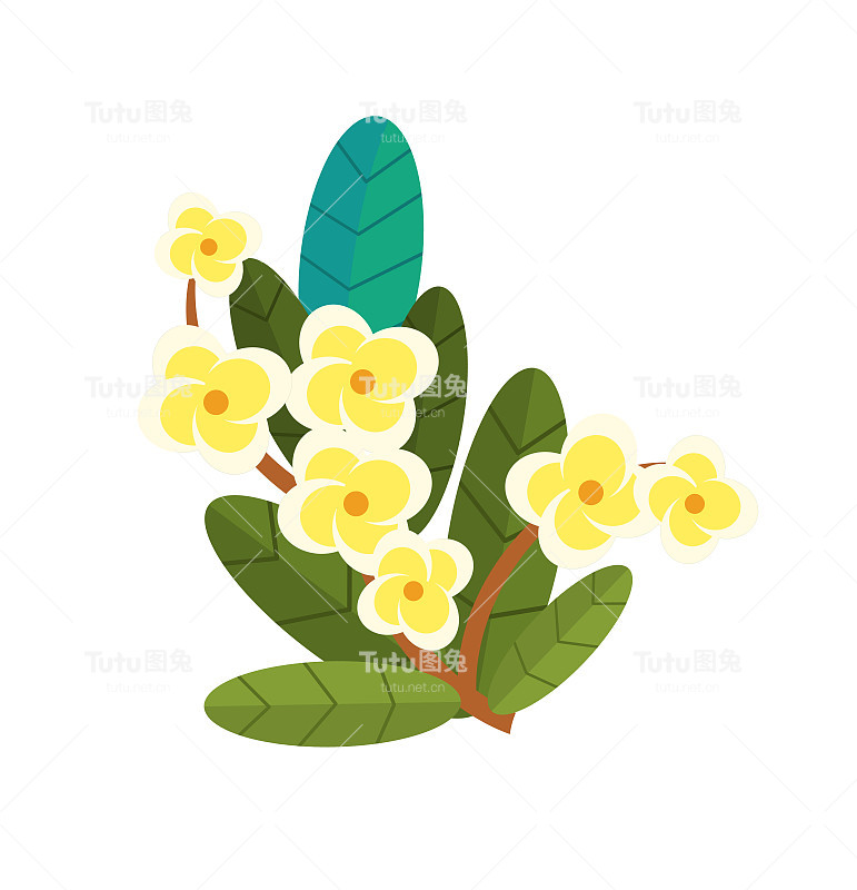 卡通场景与花在白色背景插图