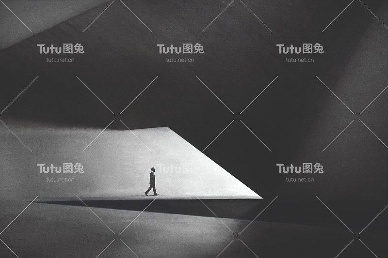 商人在现代简约建筑下行走的插图