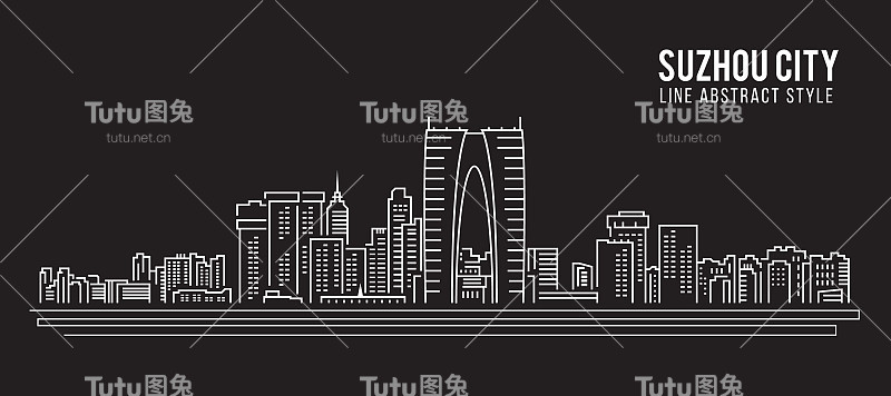 苏州城市景观建筑线条艺术矢量插画设计