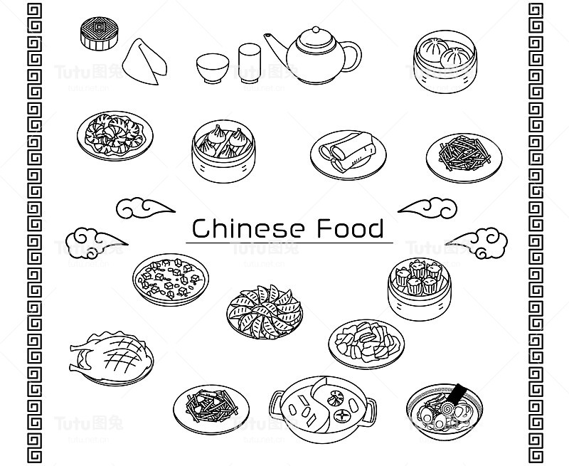 中国菜简单的线条图标