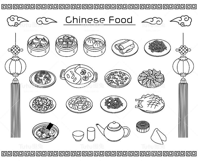 中国菜简单的线条图标