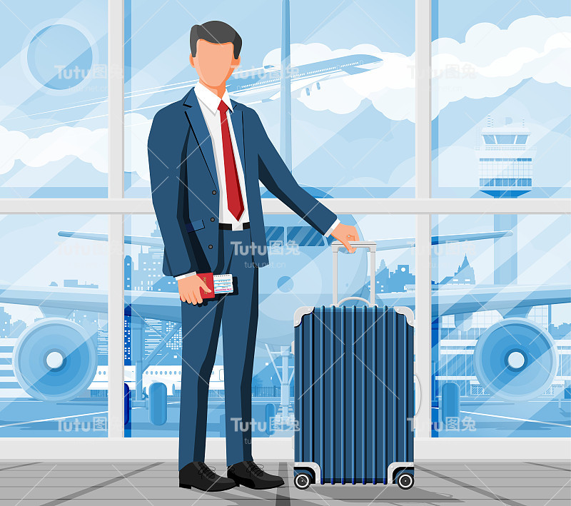 带旅行袋的男人。旅游与手提箱