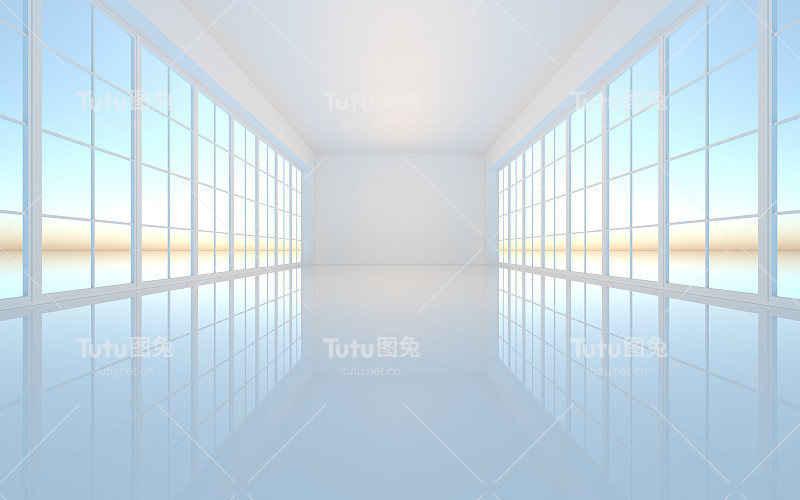 白色的空房间，3d渲染。