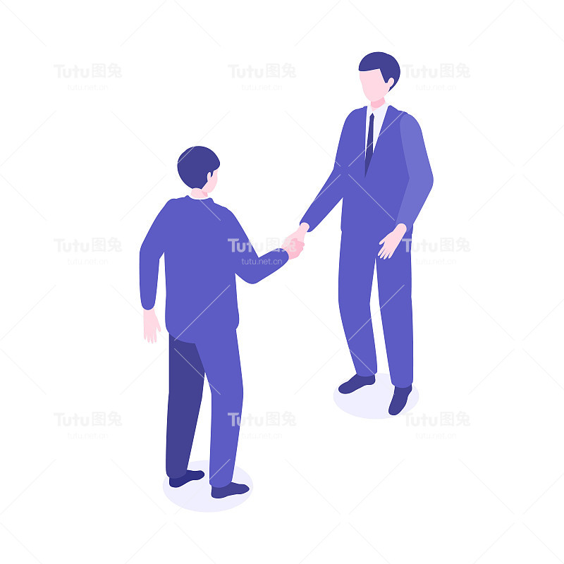 工作人员等距图。男人握手。