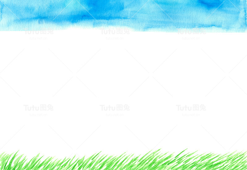 水彩背景材料蓝色的天空和绿色的草地