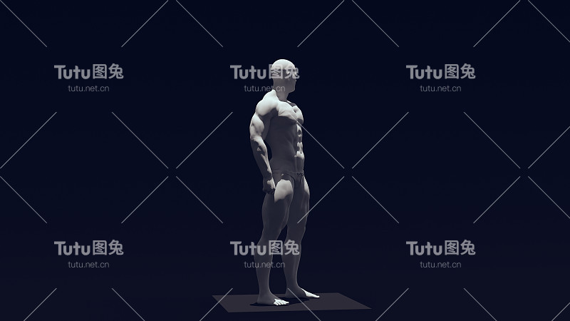 白色浅灰色石头肌肉人雕像与自上而下照明