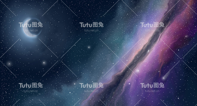 童话里的月亮，在繁星点点的天空和银河星云的夜晚