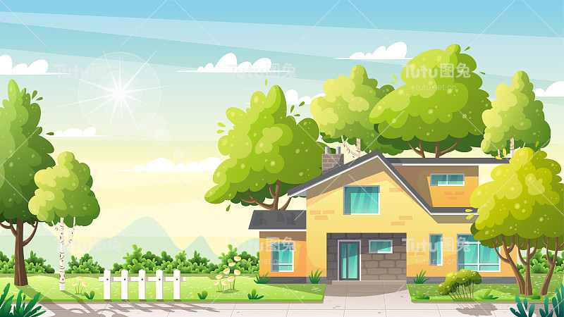 现代住宅在夏季景观
