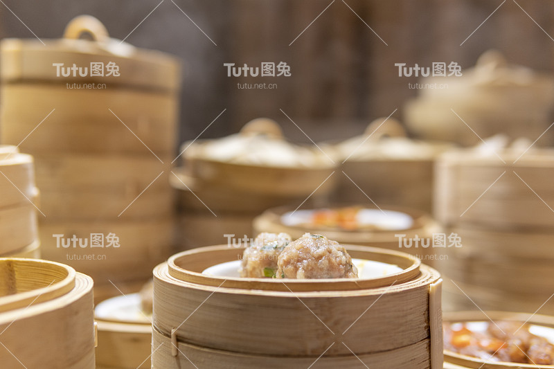 广东dum sum牛肉丸子的特写