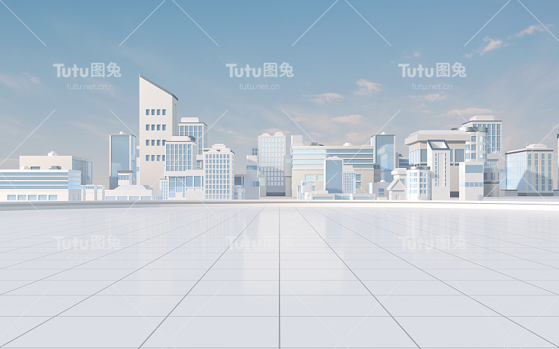 数字模型城市与白色背景，3d渲染。