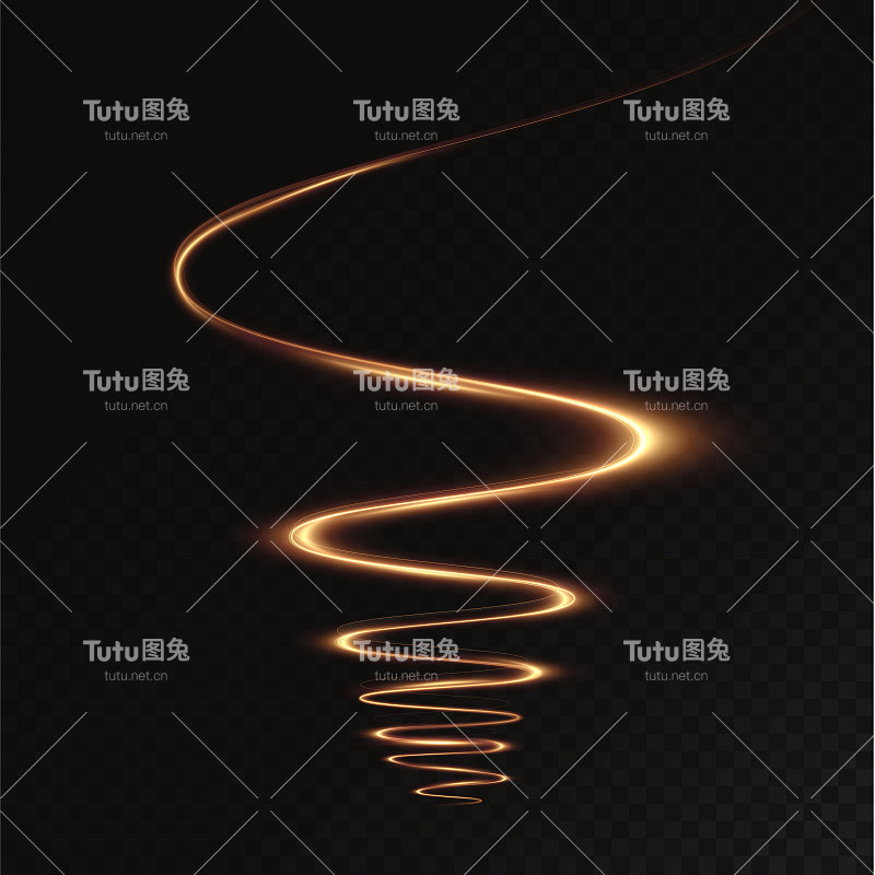 节日的装饰。PNG。金光闪烁动态旋转。未来的光条，在透明的背景上运动的线。电力电流导体