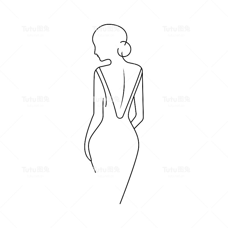 女线美背。穿着晚礼服的美丽女孩的剪影