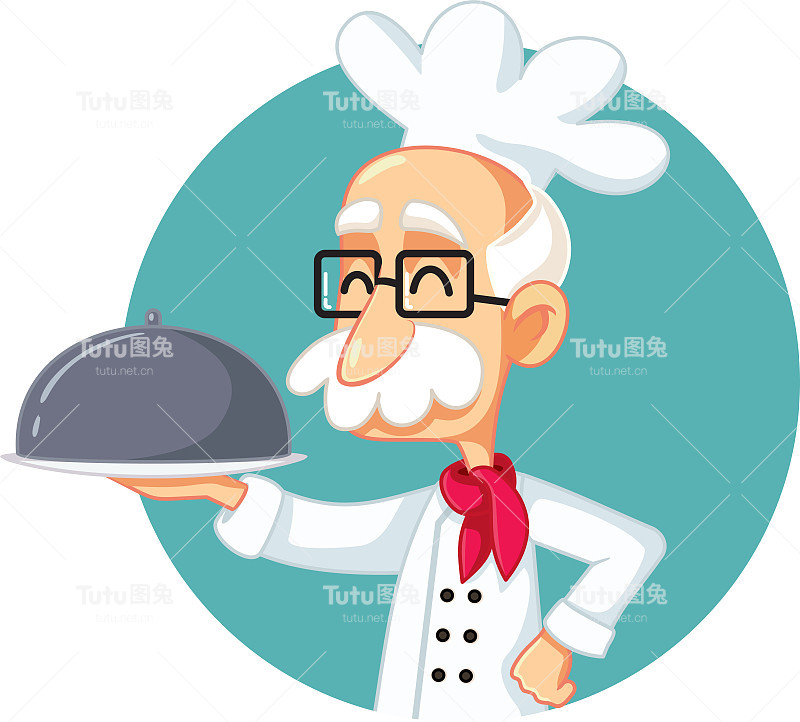 高级厨师手持拼盘矢量卡通插图