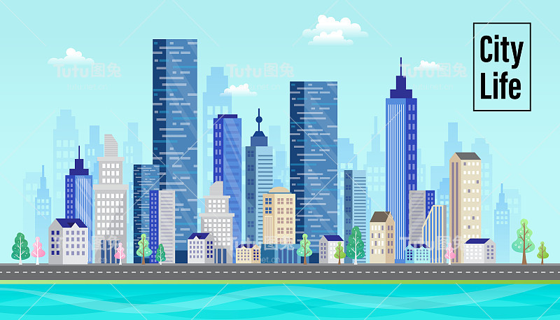 城市景观背景。城市景观。城市的天际线。白天的观点。