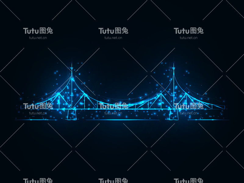 特维尔是俄罗斯的城市。这座古桥是这个城市的主要象征。矢量插图。一座发光的神奇的蓝色桥。