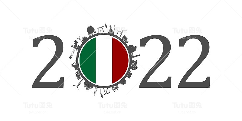 2022年的工业图标在零位数附近。意大利国旗。