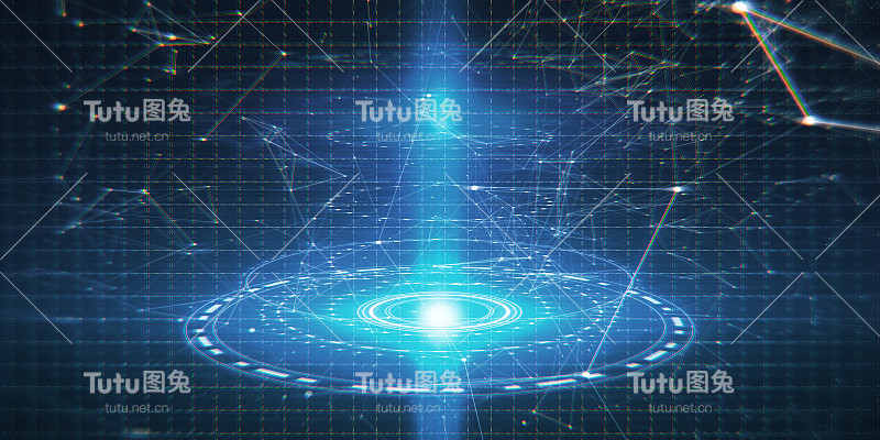 抽象创意游戏界面在蓝天背景下。Hud和虚拟现实概念。3 d渲染。