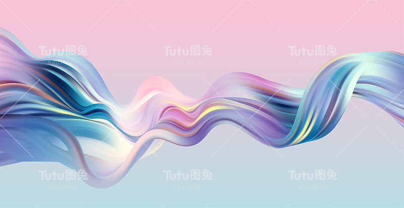 抽象的蓝色和粉红色漩涡波背景。流动液线设计要素