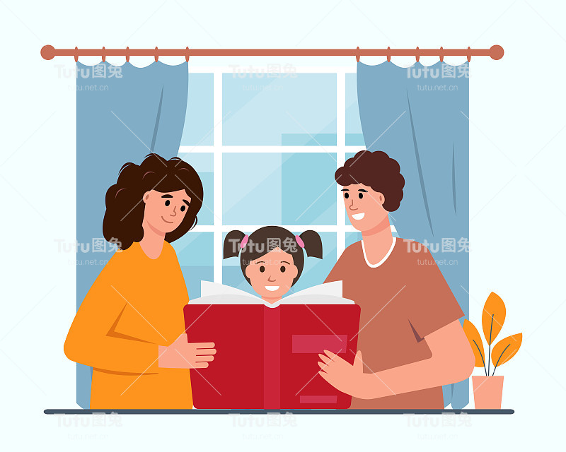 幸福的家庭妈妈和爸爸给孩子读书。