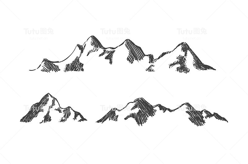 矢量手绘山，山素描，自然插图。