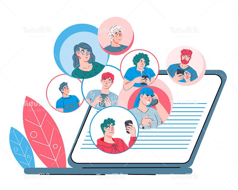 通过互联网进行在线交流。社交网络和聊天，矢量。