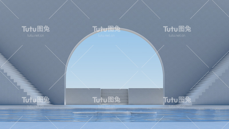 高端场景混凝土墙3D渲染展台展厅技术