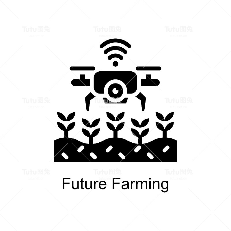 未来农业矢量固体图标设计插图。教育技术符号在白色背景EPS 10文件