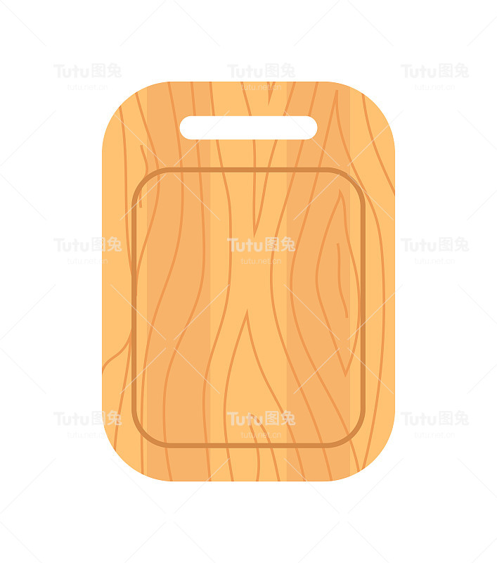 木质砧板。烹饪用的厨房工具。前视图。矢量插图在平面卡通风格