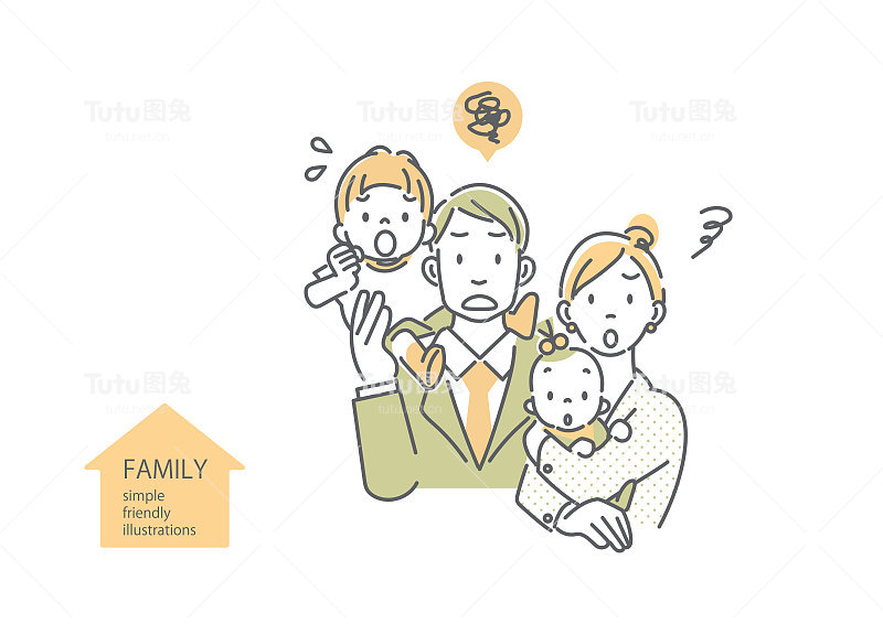 烦恼的家庭，简单的双色插图