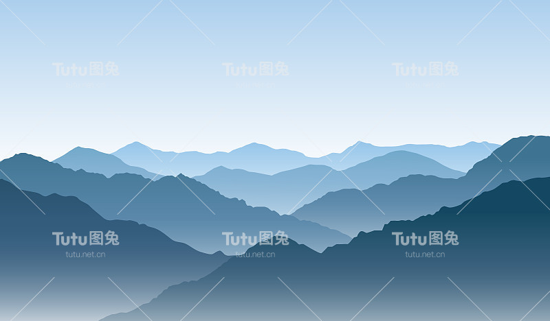 矢量蓝山景观与丘陵和山峰的剪影