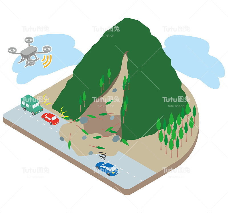 一架无人机确认了关闭交通的山区发生了山体滑坡