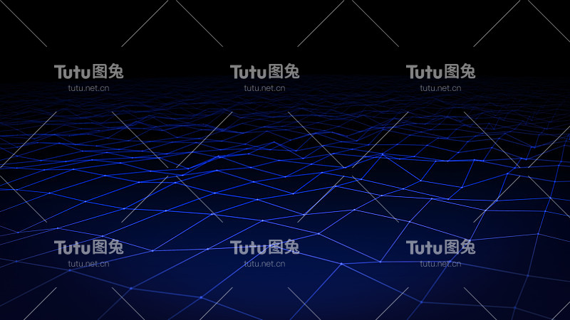 区块链抽象数字背景。三维波浪数据网格面。技术，互联网，网络概念。