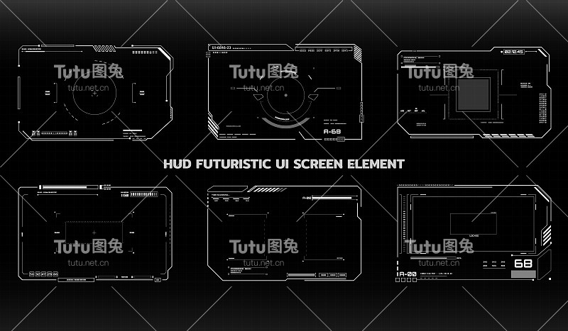 HUD UI未来屏幕监控虚拟系统分析信息图形矢量设计。现代高科技数字瞄准目标扫描插图。