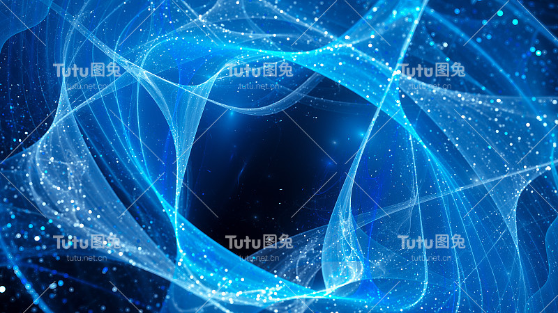 蓝色发光的科学波与粒子抽象背景