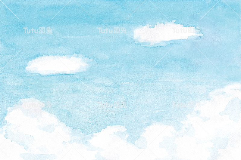 蓝色的天空与云水彩的背景