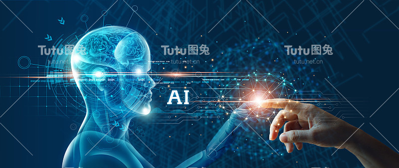 人工智能(AI)、数字数据和机器学习技术、计算机大脑。未来机器人技术的发展。